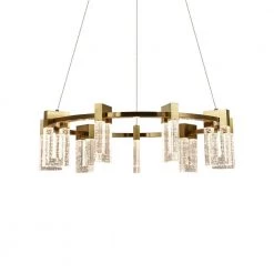 Sorrento 27 in. 67-Watt Height Adjustable Integrated LED Chandelier Antique Brass with 9 Shades Hanging Pendant Light by VONN Lighting