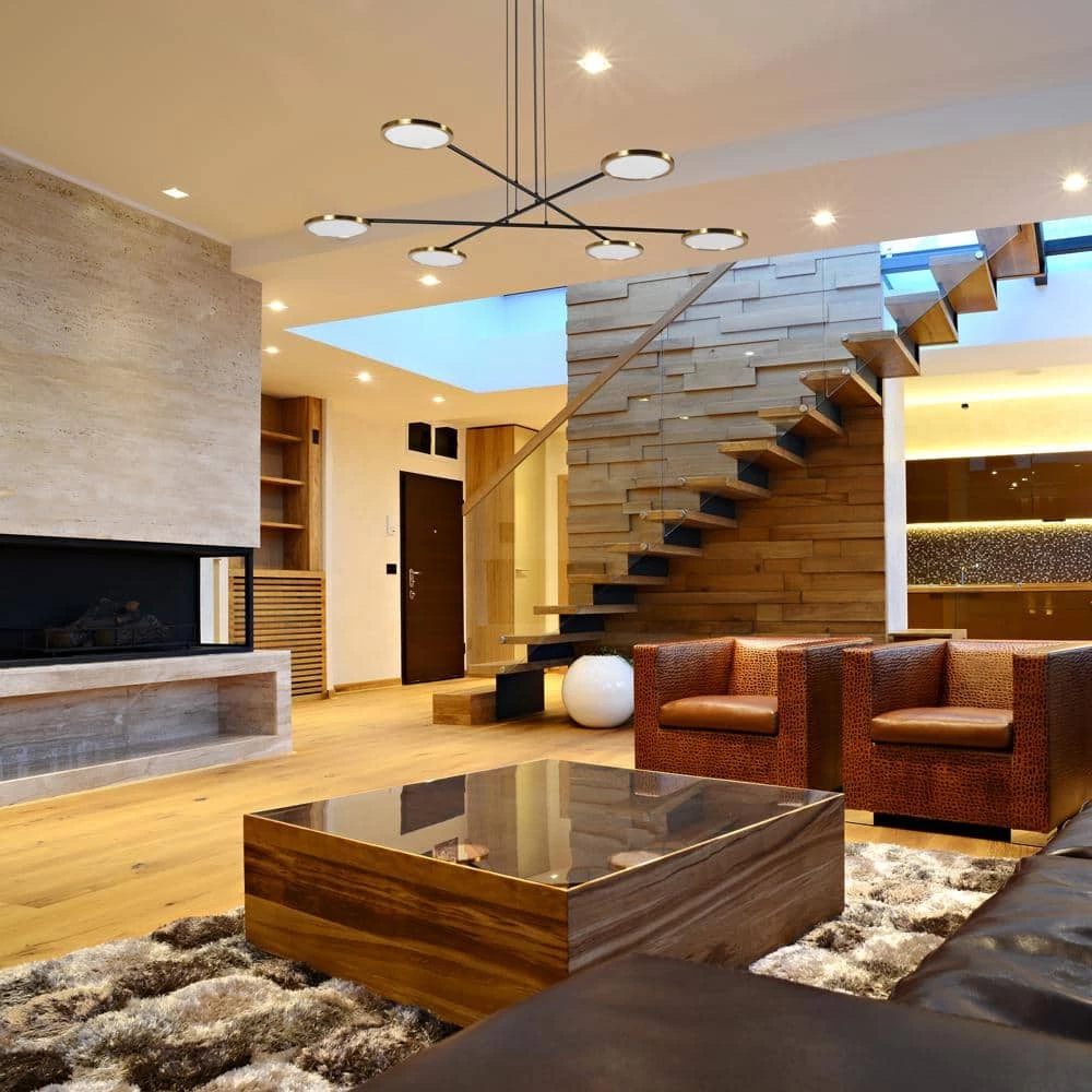 Torino 39 in. 42-Watt Integrated LED Antique Brass Height Adjustable Chandelier, Rotating LED Disks Island Pendant by VONN Lighting - Image 3