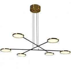 Torino 39 in. 42-Watt Integrated LED Antique Brass Height Adjustable Chandelier, Rotating LED Disks Island Pendant by VONN Lighting