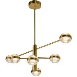 Milano 40 in. 6-Light Integrated LED Chandelier Lighting Fixture in Antique Brass with Height Adjustable Rods by VONN Lighting