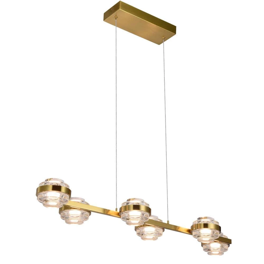 Milano 39 in. 6-Light Integrated LED Linear Chandelier Lighting Fixture in Antique Brass by VONN Lighting