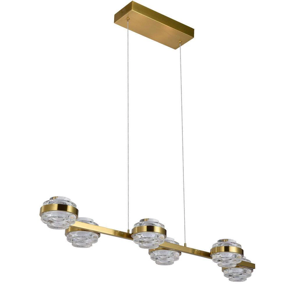 Milano 39 in. 6-Light Integrated LED Linear Chandelier Lighting Fixture in Antique Brass by VONN Lighting - Image 2