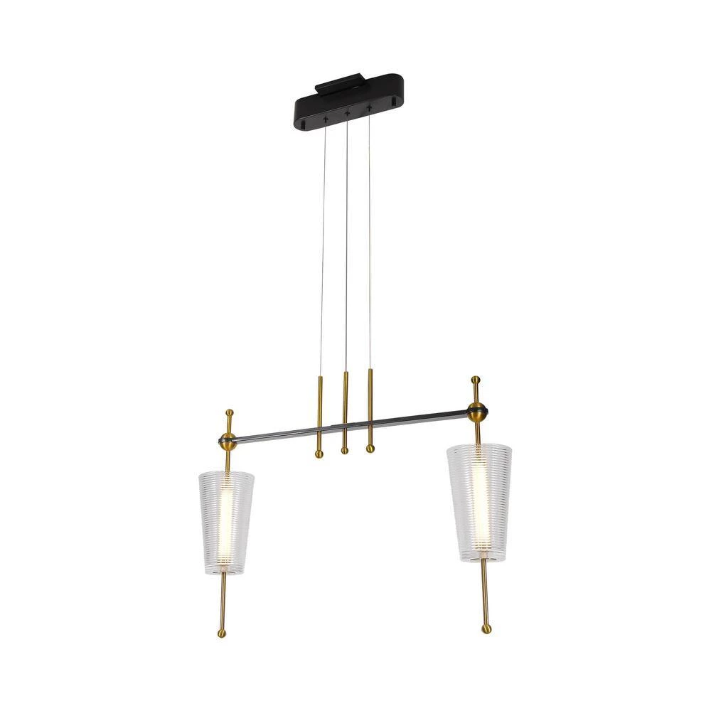 Toscana 13.8-Watt 29 in. Height Adjustable Antique Brass Island Pendant with 2 Integrated LED Frosted Glass Shades by VONN Lighting - Image 5