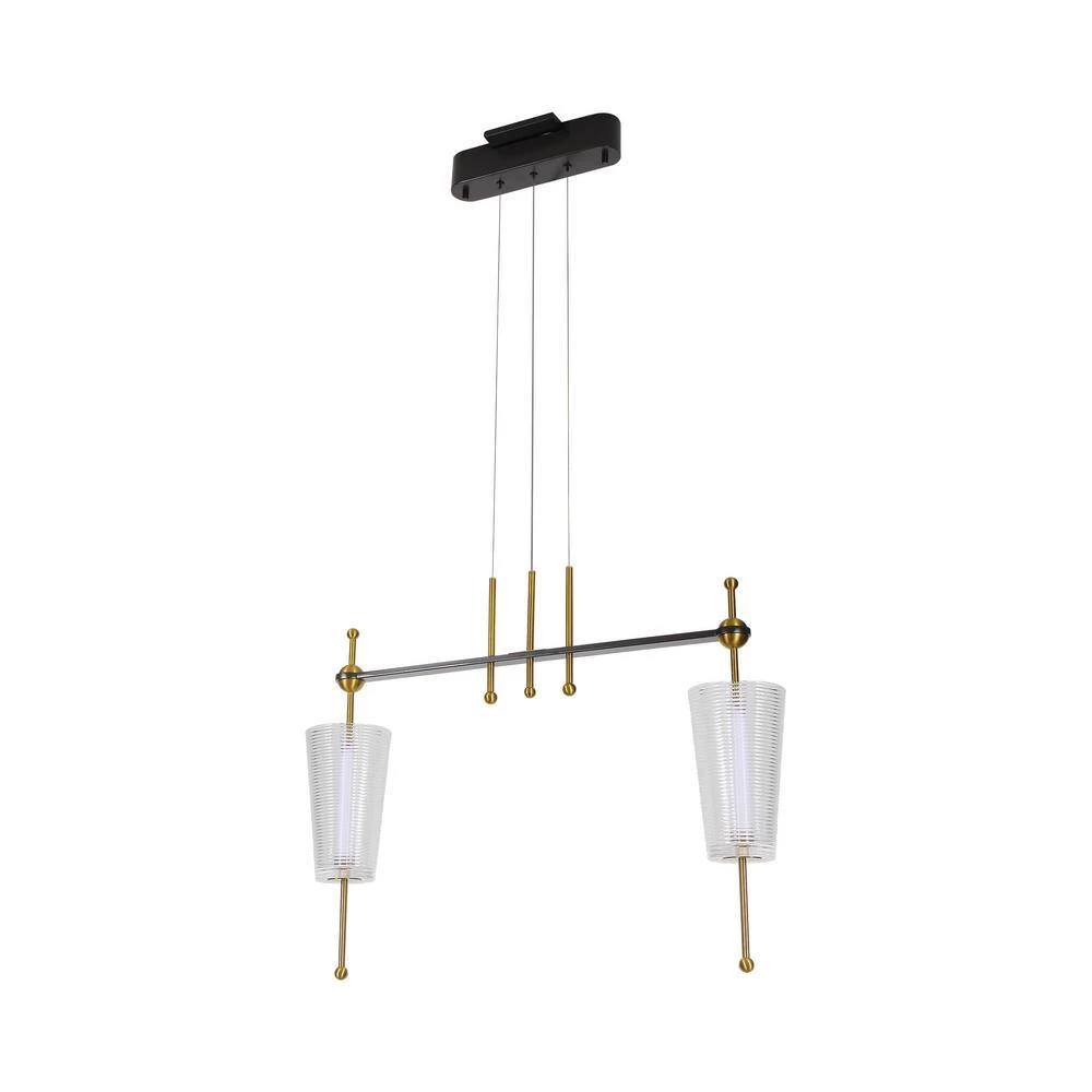 Toscana 13.8-Watt 29 in. Height Adjustable Antique Brass Island Pendant with 2 Integrated LED Frosted Glass Shades by VONN Lighting - Image 6