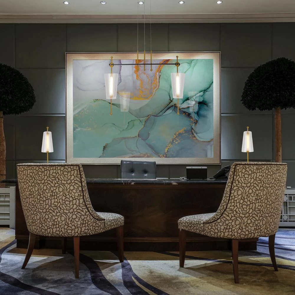 Toscana 13.8-Watt 29 in. Height Adjustable Antique Brass Island Pendant with 2 Integrated LED Frosted Glass Shades by VONN Lighting - Image 4