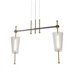 Toscana 13.8-Watt 29 in. Height Adjustable Antique Brass Island Pendant with 2 Integrated LED Frosted Glass Shades by VONN Lighting