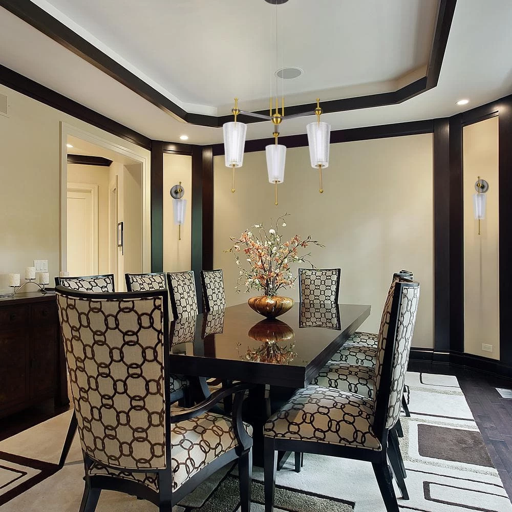 Toscana 22.2-Watt Integrated LED Antique Brass Island Pendant with 3 Frosted Glass Shades Linear by VONN Lighting - Image 3