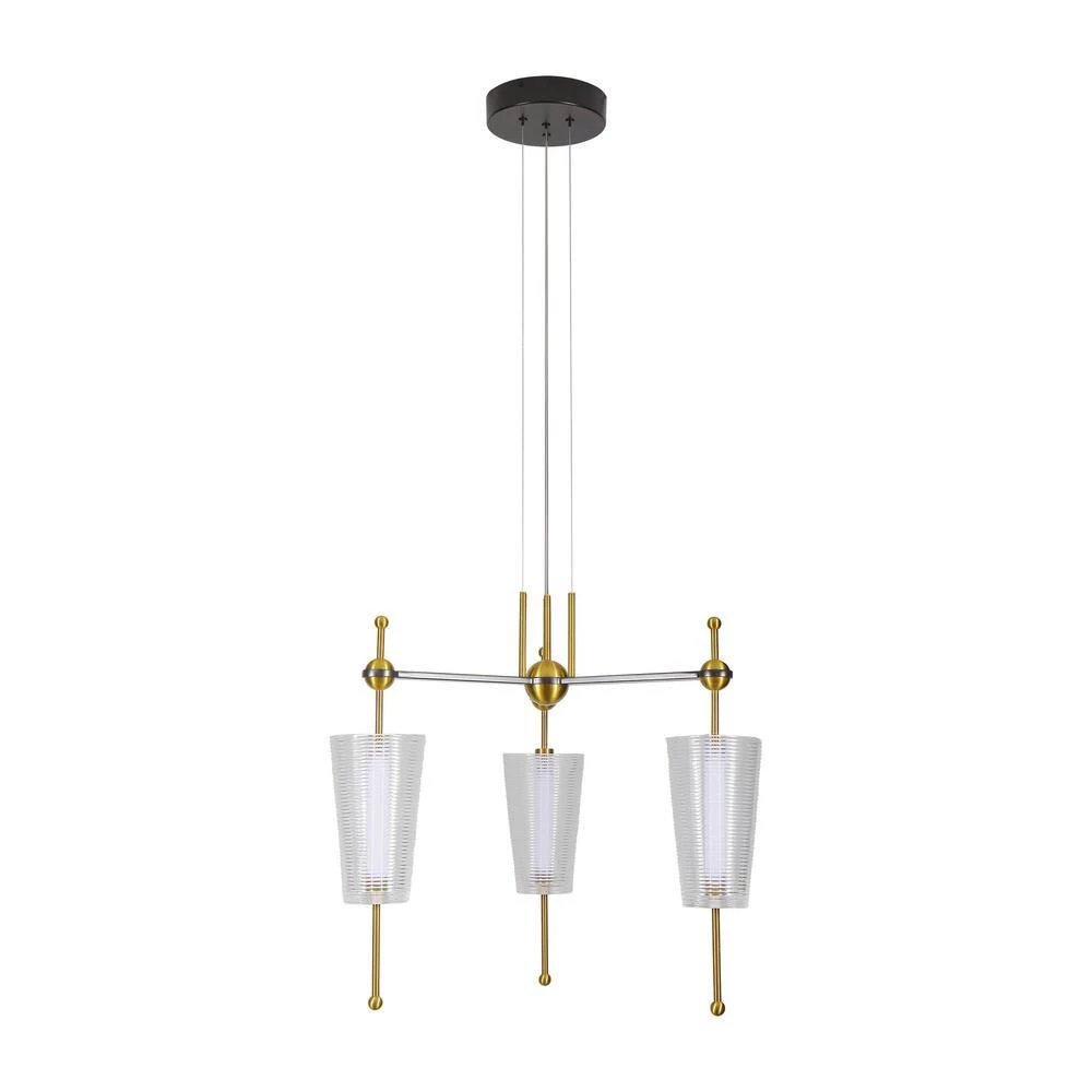 Toscana 22.2-Watt Integrated LED Antique Brass Island Pendant with 3 Frosted Glass Shades Linear by VONN Lighting - Image 7
