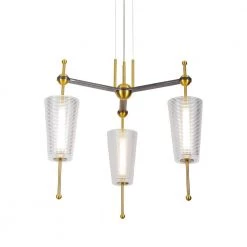 Toscana 22.2-Watt Integrated LED Antique Brass Island Pendant with 3 Frosted Glass Shades Linear by VONN Lighting
