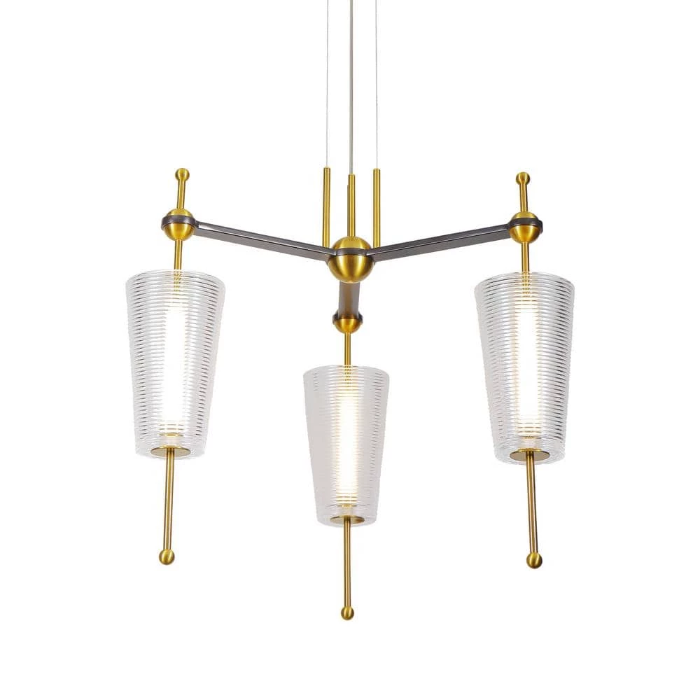 Toscana 22.2-Watt Integrated LED Antique Brass Island Pendant with 3 Frosted Glass Shades Linear by VONN Lighting