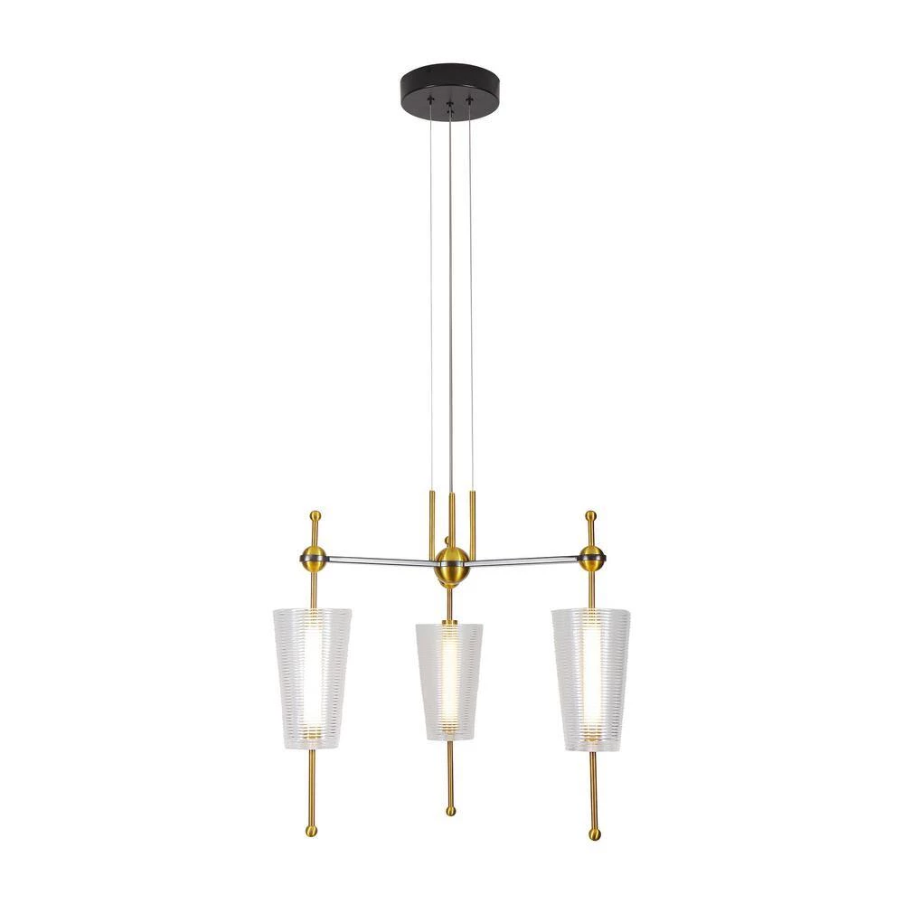 Toscana 22.2-Watt Integrated LED Antique Brass Island Pendant with 3 Frosted Glass Shades Linear by VONN Lighting - Image 6