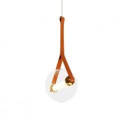 Salerno 9.6-Watt Integrated LED Antique Brass Pendant with 6.5 in. Glass Shade and Faux Leather Strap by VONN Lighting