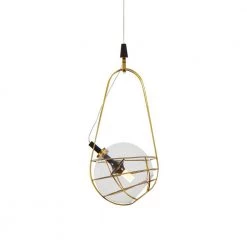 Firenze 8.8-Watt Integrated LED Antique Brass Pendant with 7.25 in. Glass Shade and Metal Cage by VONN Lighting