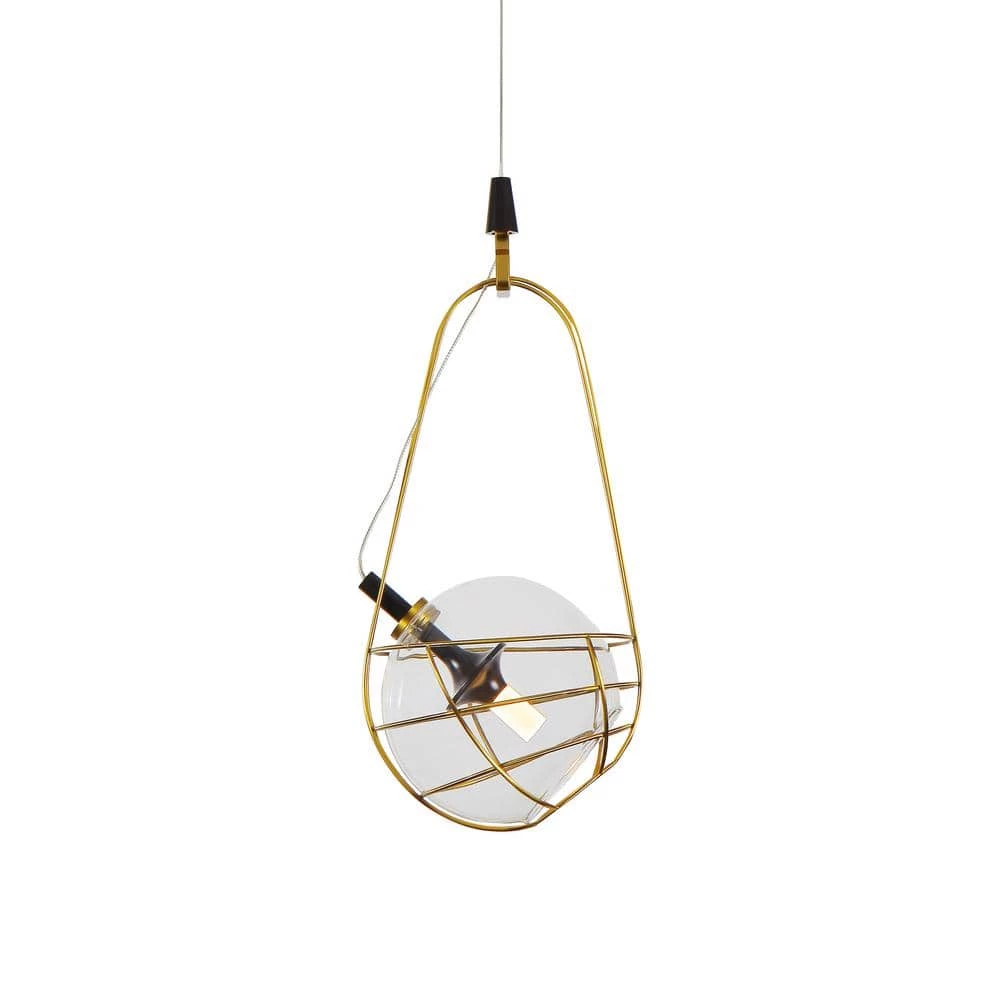 Firenze 8.8-Watt Integrated LED Antique Brass Pendant with 7.25 in. Glass Shade and Metal Cage by VONN Lighting