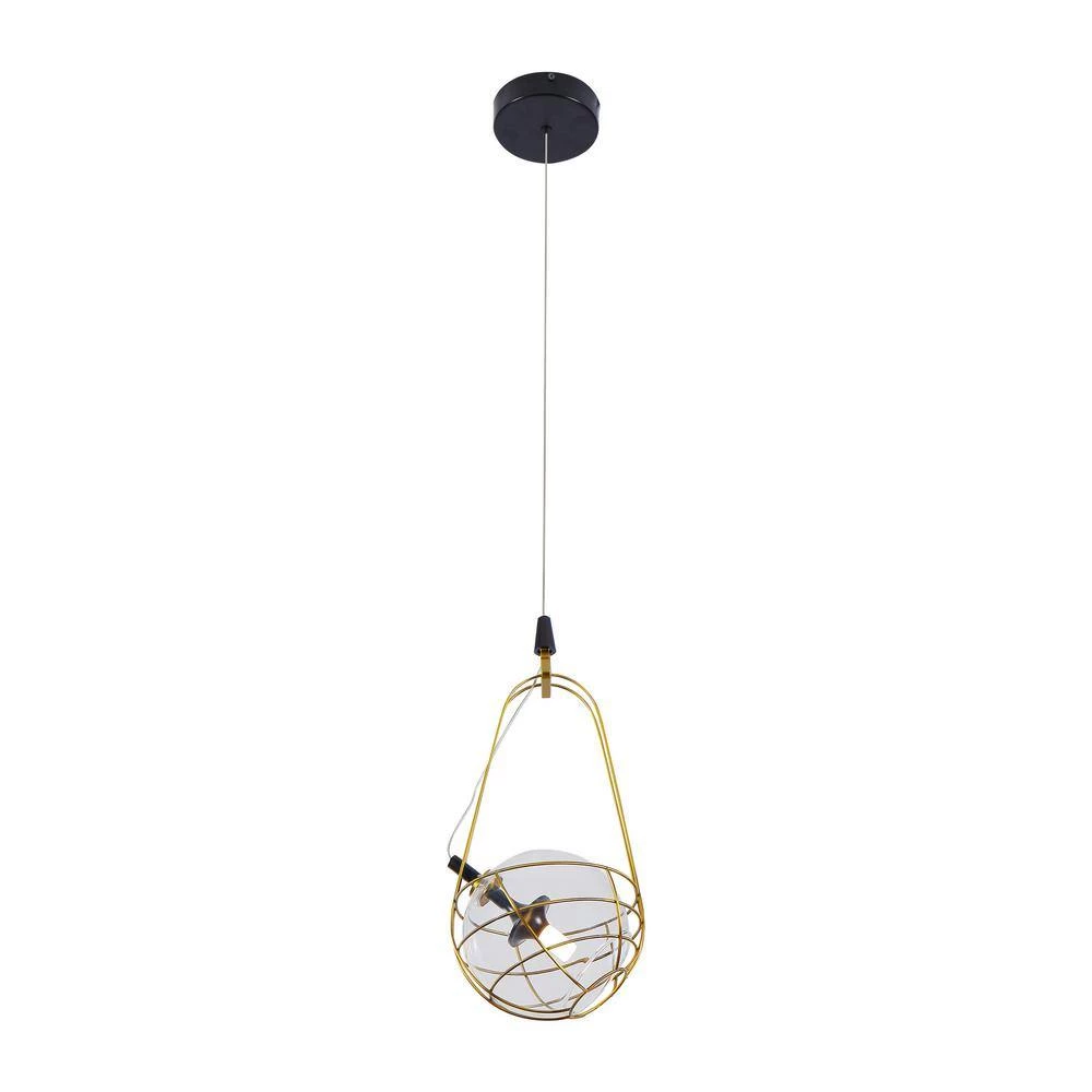 Firenze 8.8-Watt Integrated LED Antique Brass Pendant with 7.25 in. Glass Shade and Metal Cage by VONN Lighting - Image 5