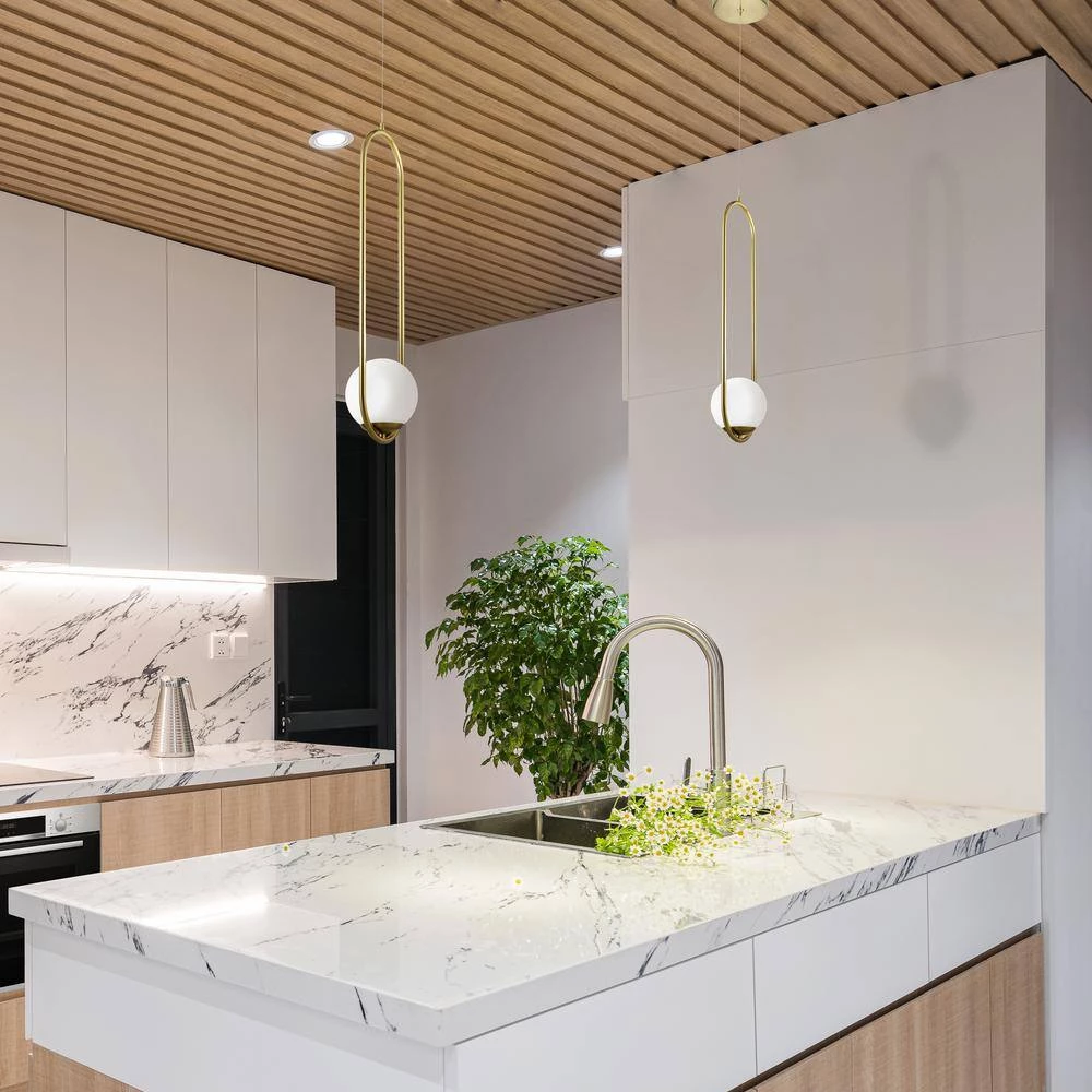 Capri 7 in. Integrated LED Pendant Lighting Fixture in Antique Brass with Glass Shade by VONN Lighting - Image 8