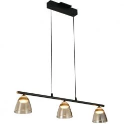 Roma 36 in. 3-Light Integrated LED Black Linear Chandelier Lighting Fixture with Glass Shades by VONN Lighting