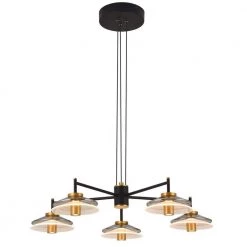 Verona 31 in. 5-Light Integrated LED Black Chandelier Lighting Fixture with Glass Shades by VONN Lighting