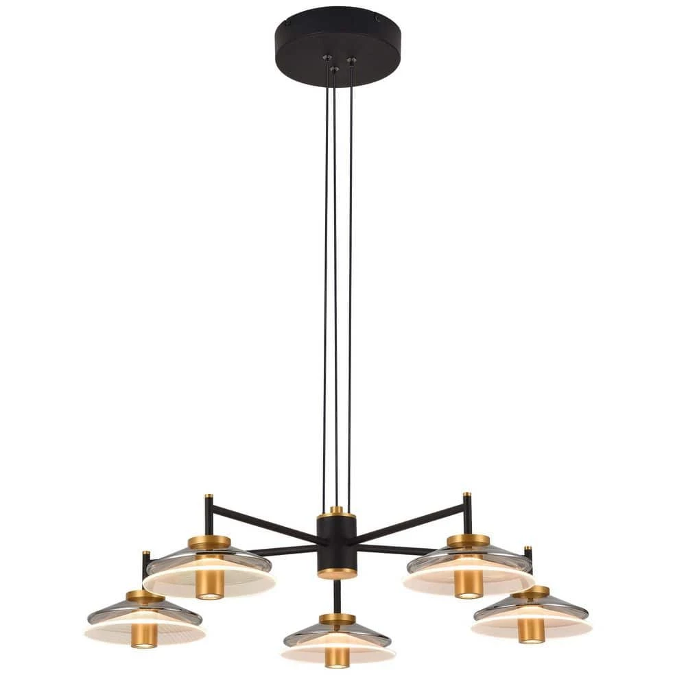 Verona 31 in. 5-Light Integrated LED Black Chandelier Lighting Fixture with Glass Shades by VONN Lighting