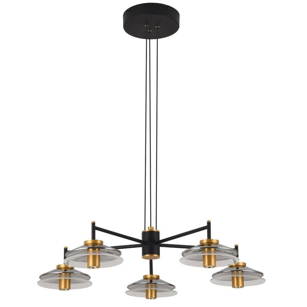 Verona 31 in. 5-Light Integrated LED Black Chandelier Lighting Fixture with Glass Shades by VONN Lighting - Image 2