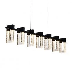 Sorrento 40 in. Integrated LED Linear Chandelier Height Adjustable Hanging Pendant Light in Black with 7 Shades by VONN Lighting