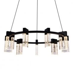 Sorrento 27 in. Integrated LED Circular Chandelier Height Adjustable Hanging Pendant Light in Black with 9 Shades by VONN Lighting