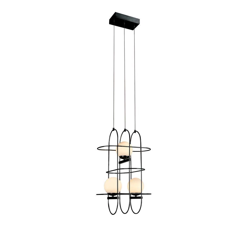Lyra 16-Watt Integrated LED Black Chandelier with 3 Glass Shades and Black Cage Island Hanging Pendant Light Adjustable by VONN Lighting - Image 7