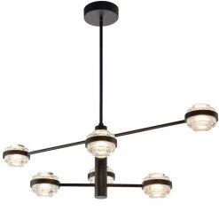 Milano 40 in. 6-Light Integrated LED Chandelier Lighting Fixture in Black with Height Adjustable Rods by VONN Lighting