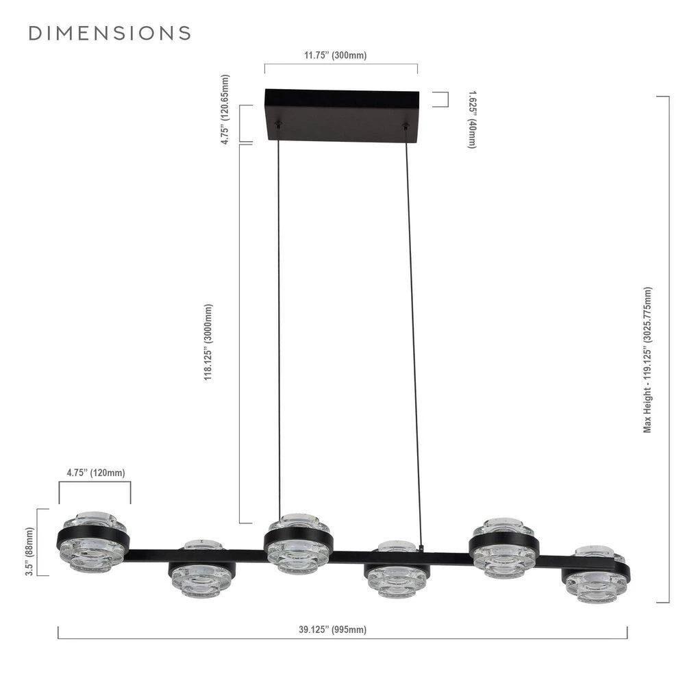 Milano 39 in. 6-Light Integrated LED Linear Chandelier Lighting Fixture in Black by VONN Lighting - Image 7