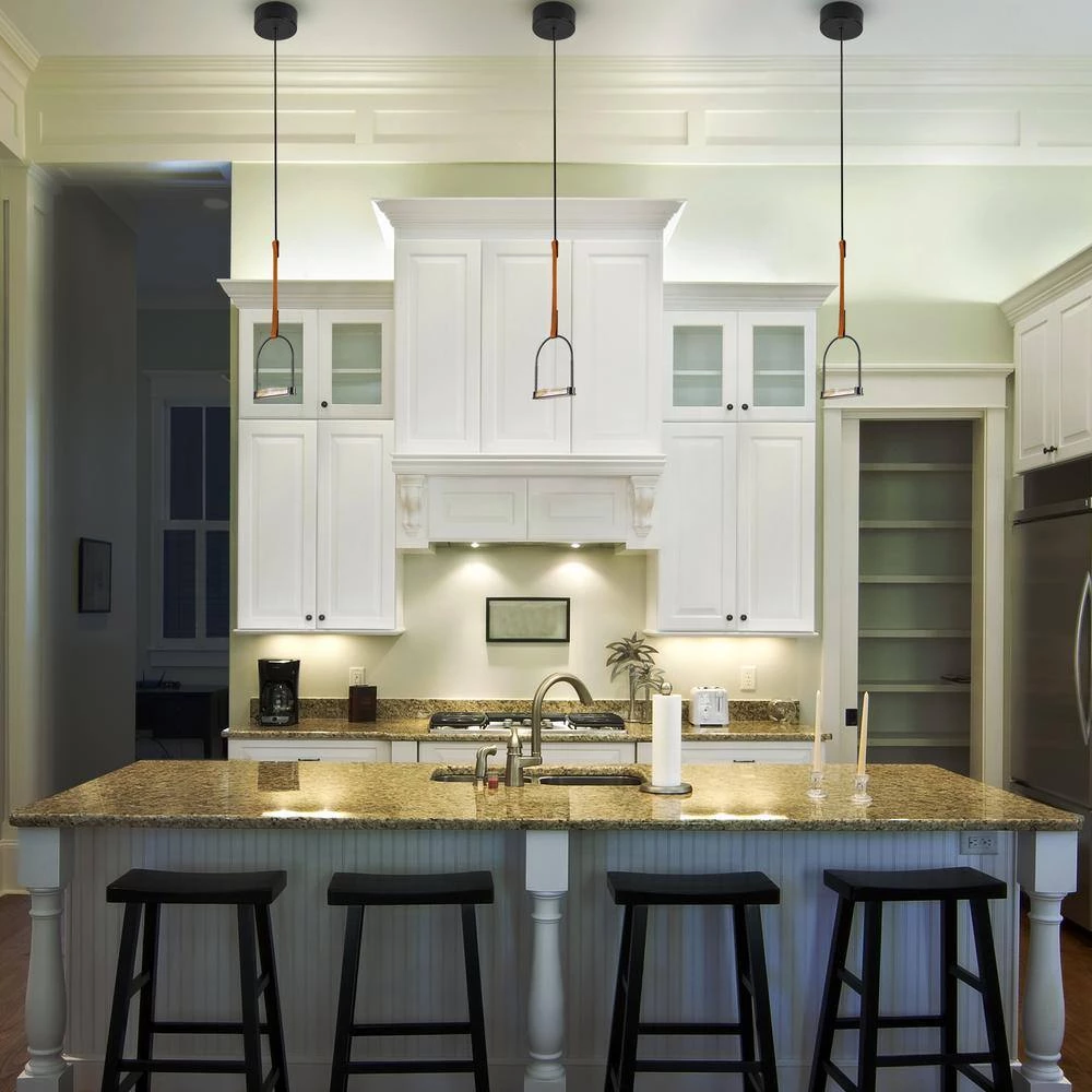 Ravenna 9.6-Watt Integrated LED Black Pendant with 7.75 in. Glass Shade and Faux Leather Strap by VONN Lighting - Image 3