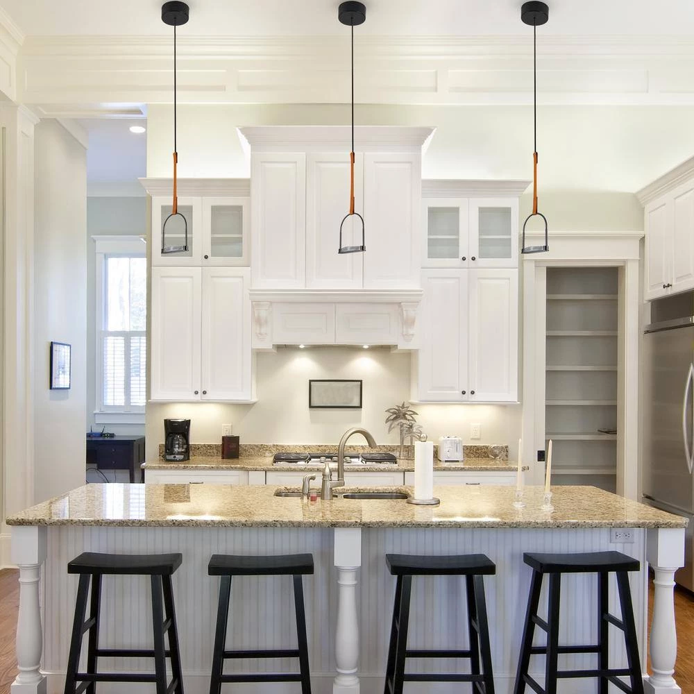 Ravenna 9.6-Watt Integrated LED Black Pendant with 7.75 in. Glass Shade and Faux Leather Strap by VONN Lighting - Image 2