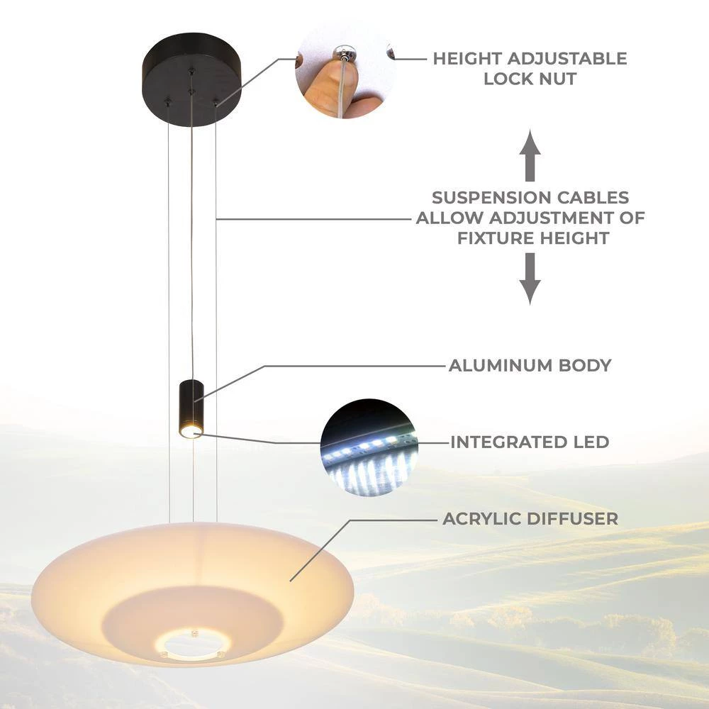 Positano Adjustable 8-Watt Integrated LED Black Pendant with 19.75 in. White Acrylic Shade by VONN Lighting - Image 8