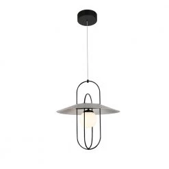 Lyra 6-Watt 18 in. Integrated LED Black Kitchen Island Pendant with Aluminum Plate over Glass Shade by VONN Lighting