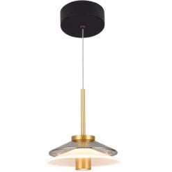 Verona 7 in. 1-Light Integrated LED Black Pendant Lighting Fixture with Glass Shade by VONN Lighting
