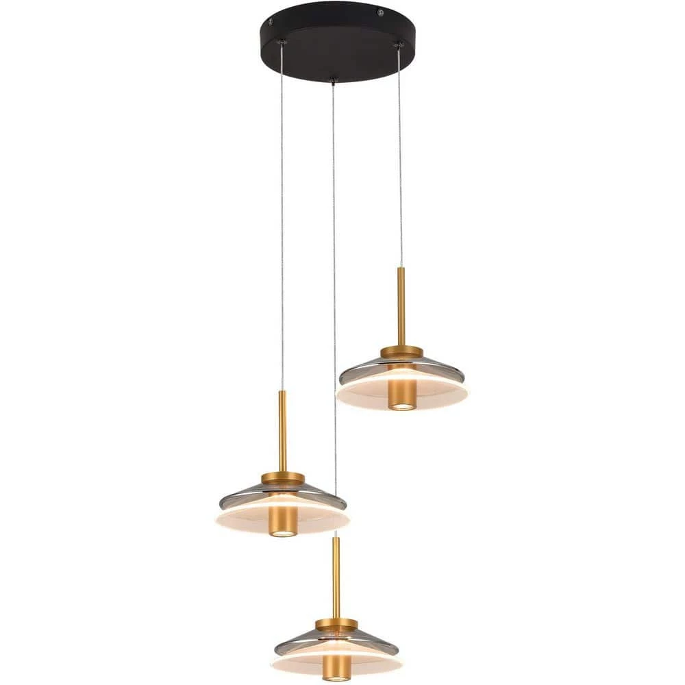 Verona 16 in. 3-Light Integrated LED Black Pendant Lighting Fixture with Glass Shades by VONN Lighting