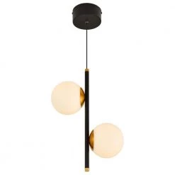 Capri 11 in. 2-Light Integrated LED Black Pendant Lighting Fixture with Glass Shades by VONN Lighting