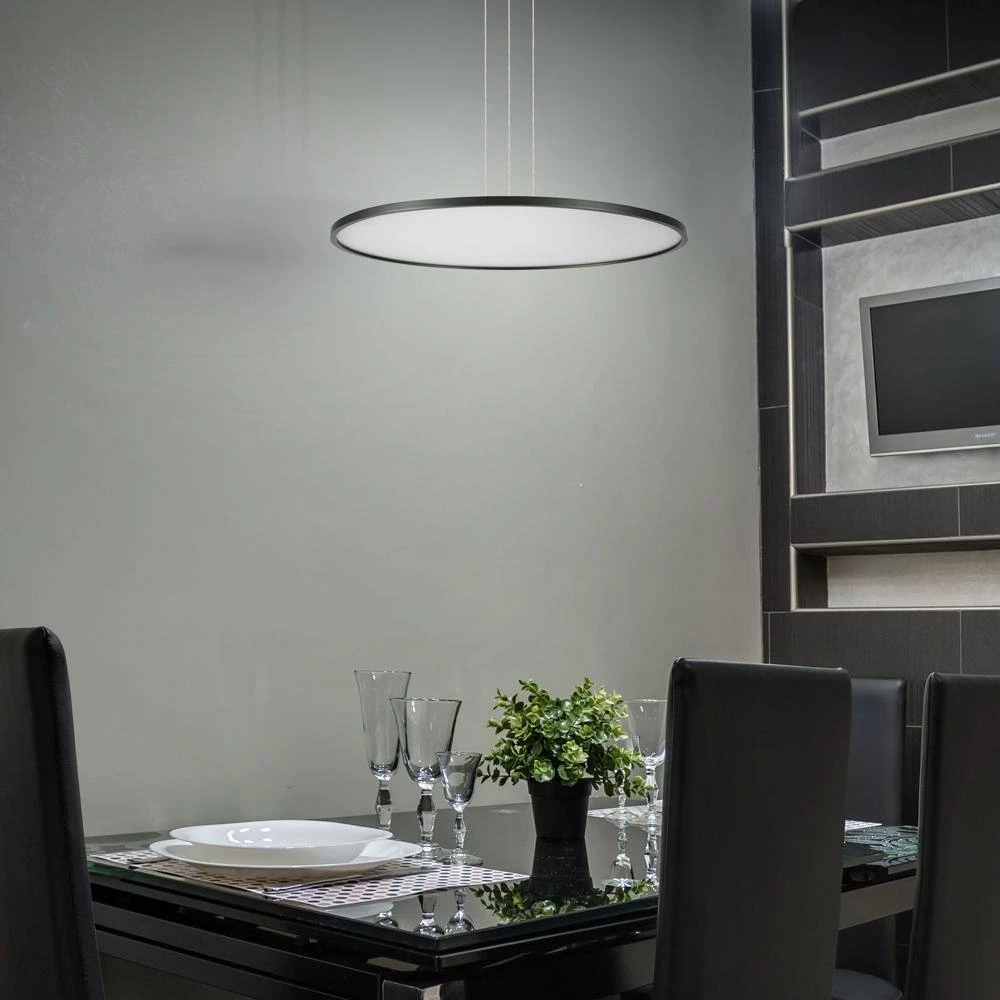 Salm 48.55-Watt Integrated LED Black Height Adjustable Chandelier with 24 in. Wide LED Disk Island Hanging Pendant Light by VONN Lighting - Image 5