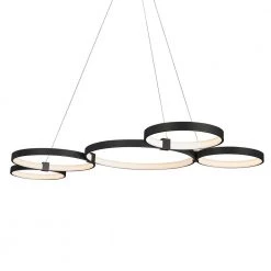 Capella 80-Watt Integrated LED Black Chandelier Height Adjustable 50 in. Island Hanging Pendant Light with 5 LED Circles by VONN Lighting