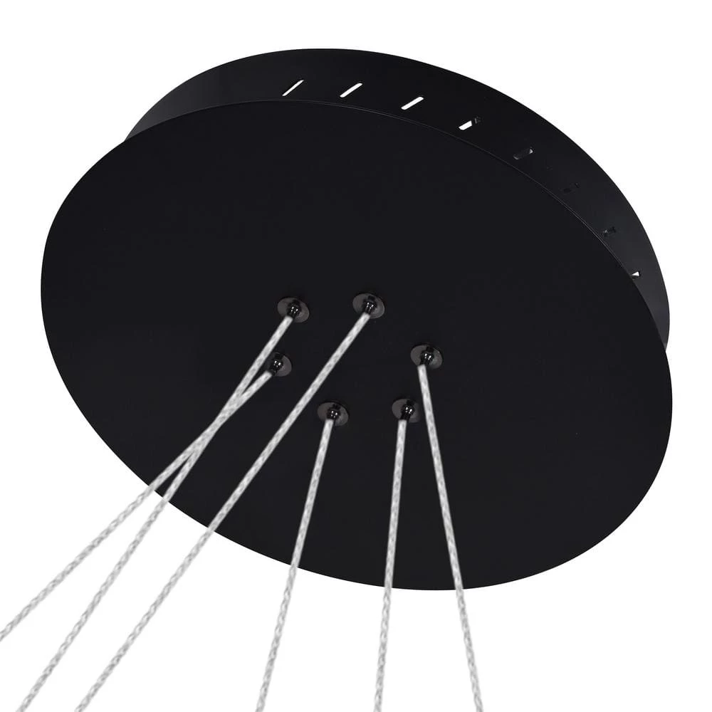 Tania 98-Watt 32 in. Modern Integrated LED Black Chandelier Height Adjustable With 3 LED Circles Hanging Pendant Light by VONN Lighting - Image 7