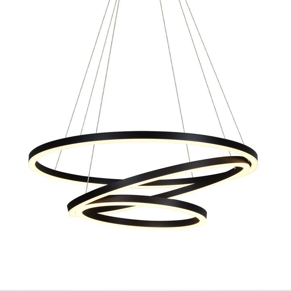 Tania 98-Watt 32 in. Modern Integrated LED Black Chandelier Height Adjustable With 3 LED Circles Hanging Pendant Light by VONN Lighting