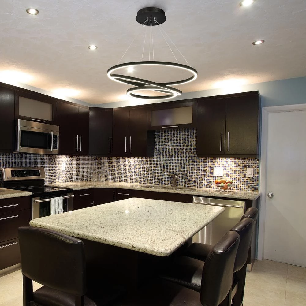 Tania 98-Watt 32 in. Modern Integrated LED Black Chandelier Height Adjustable With 3 LED Circles Hanging Pendant Light by VONN Lighting - Image 5