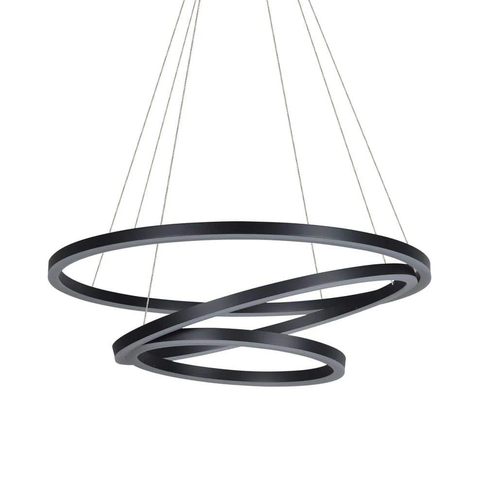 Tania 98-Watt 32 in. Modern Integrated LED Black Chandelier Height Adjustable With 3 LED Circles Hanging Pendant Light by VONN Lighting - Image 10