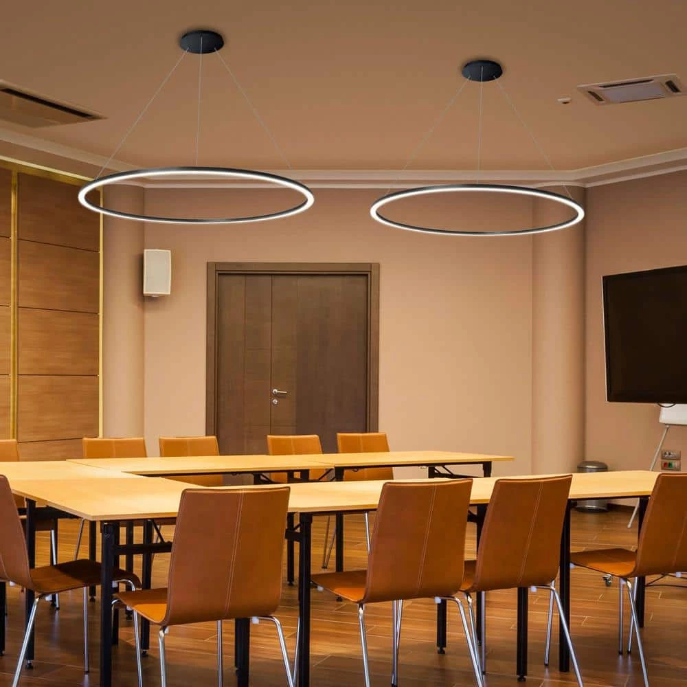 Tania Round 39 in. 52-Watt Black Circular Integrated LED Chandelier Hanging Pendant Light Height Adjustable by VONN Lighting - Image 3