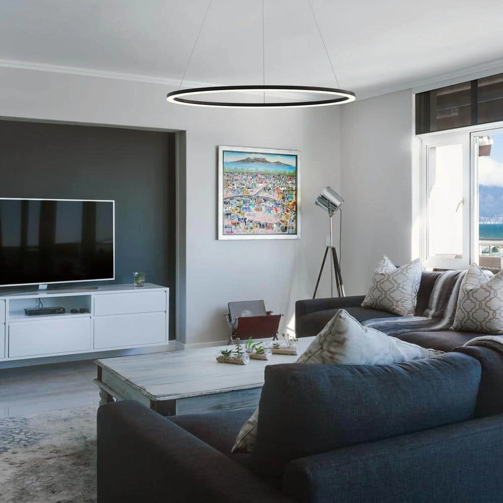 Tania Round 39 in. 52-Watt Black Circular Integrated LED Chandelier Hanging Pendant Light Height Adjustable by VONN Lighting - Image 7