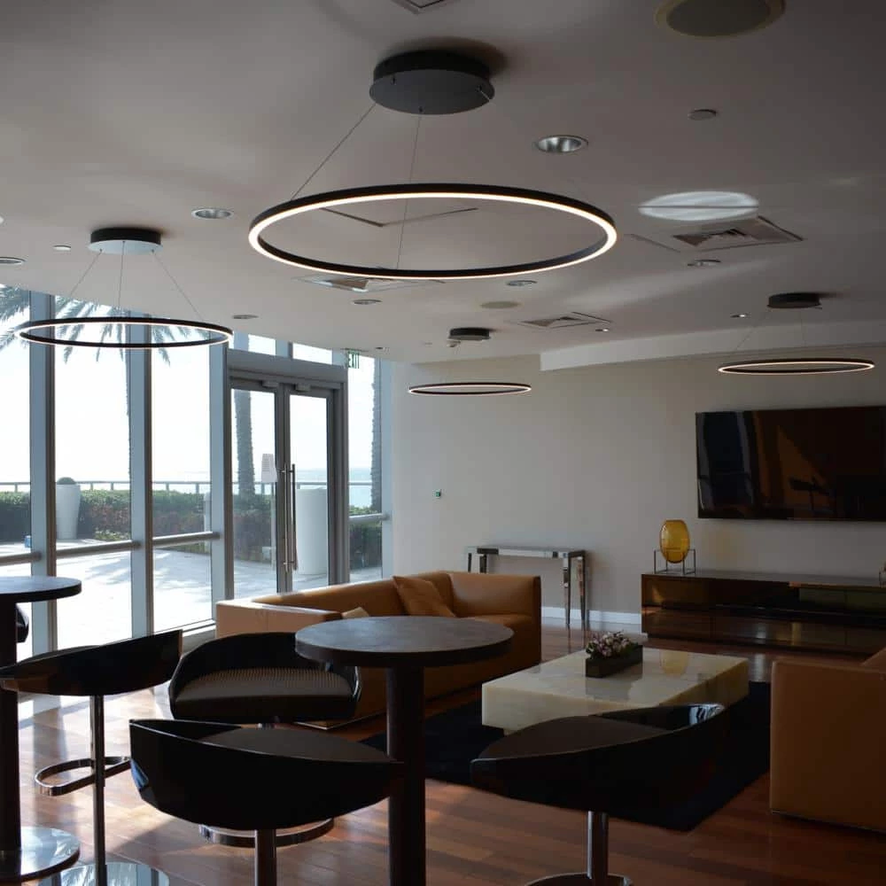 Tania Round 39 in. 52-Watt Black Circular Integrated LED Chandelier Hanging Pendant Light Height Adjustable by VONN Lighting - Image 2