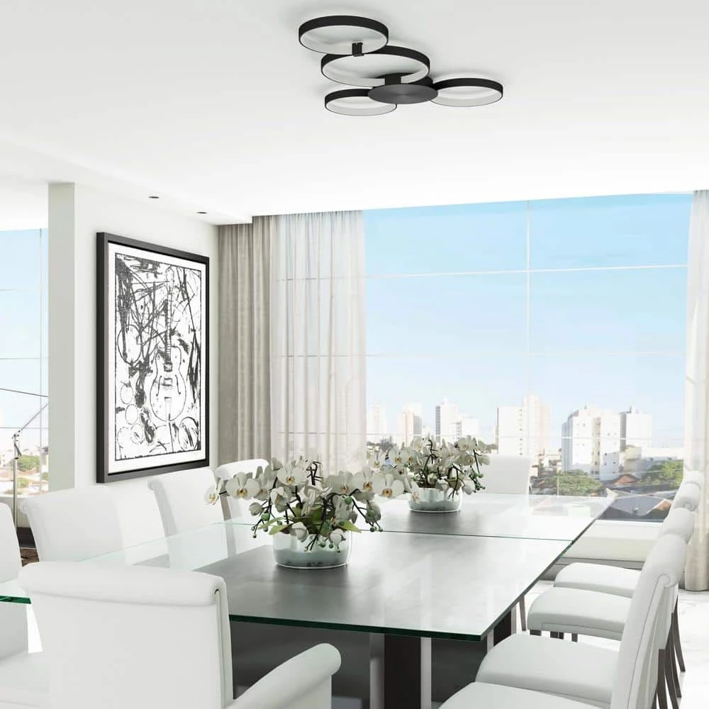 Capella 43 in. 4-Watt Black Integrated LED Semi Flush Mount Ceiling Fixture With 4 Light Rings by VONN Lighting - Image 3