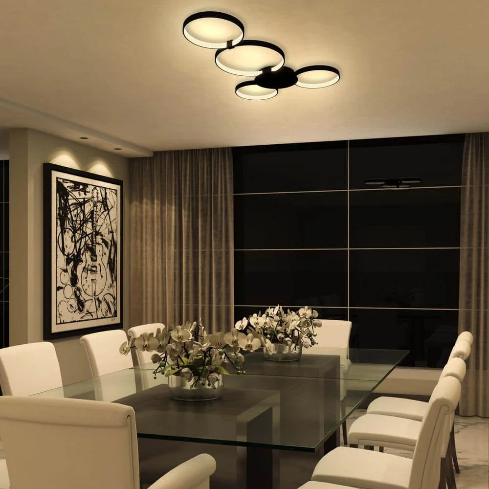 Capella 43 in. 4-Watt Black Integrated LED Semi Flush Mount Ceiling Fixture With 4 Light Rings by VONN Lighting - Image 4