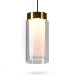 Genoa 5.6-Watt Integrated LED Black Adjustable Pendant with 2.5 in. Diameter Glass Shade and Brass Base by VONN Lighting