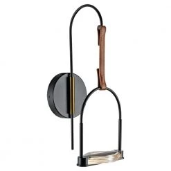 Ravenna 8 in. Wide 9.6-Watt Black LED Sconce with Glass Shade with Faux Leather Strap by VONN Lighting