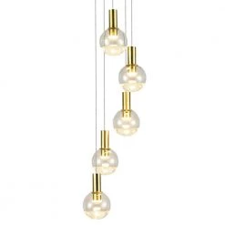 Sienna 9.5 in. 5-Light Integrated LED Chandelier Height Adjustable Hanging Pendant Light with Globe Shades, Brass by VONN Lighting